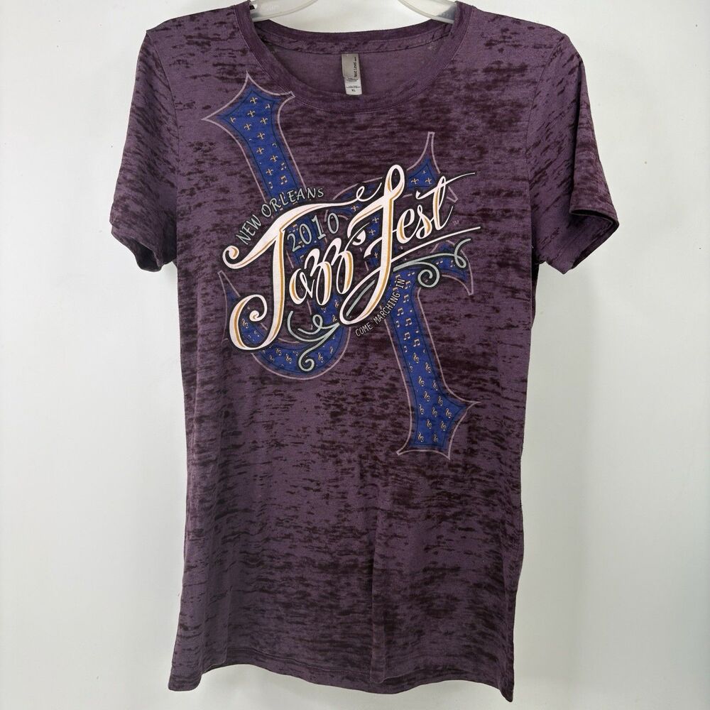 New Orleans Jazz Fest 2010 T Shirt Womens XL Purple Burnout Tee